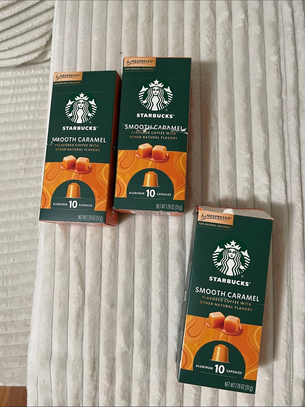 2 and a half boxes of Starbucks Caramel Nespresso capsules